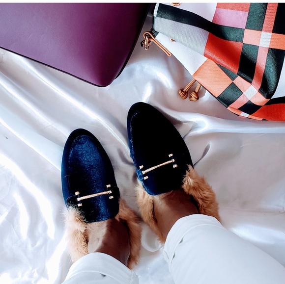 Navy Faux Fur Mule - Picture 3 of 3